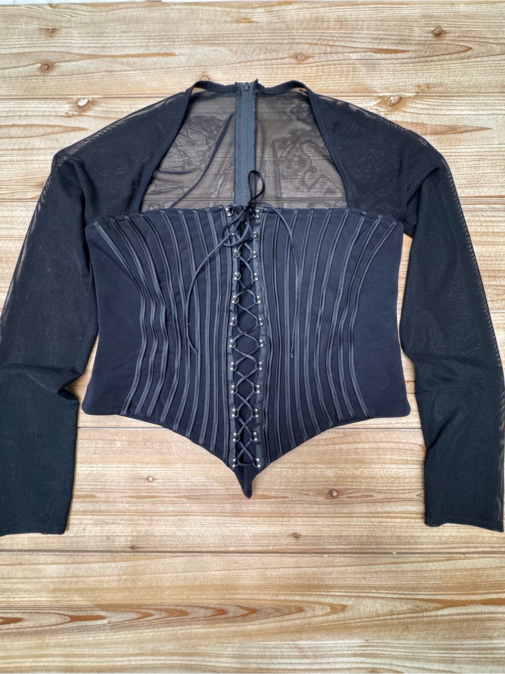Joseph Ribkoff Black Mesh Corset Top Vintage Y2K Goth Fairy Grunge Size 8